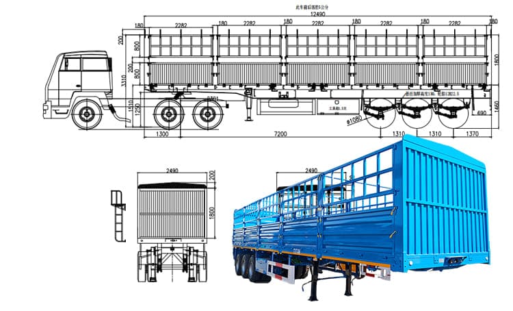 3 Axle Bulk Fence Cargo Semi Trailer in Ghana